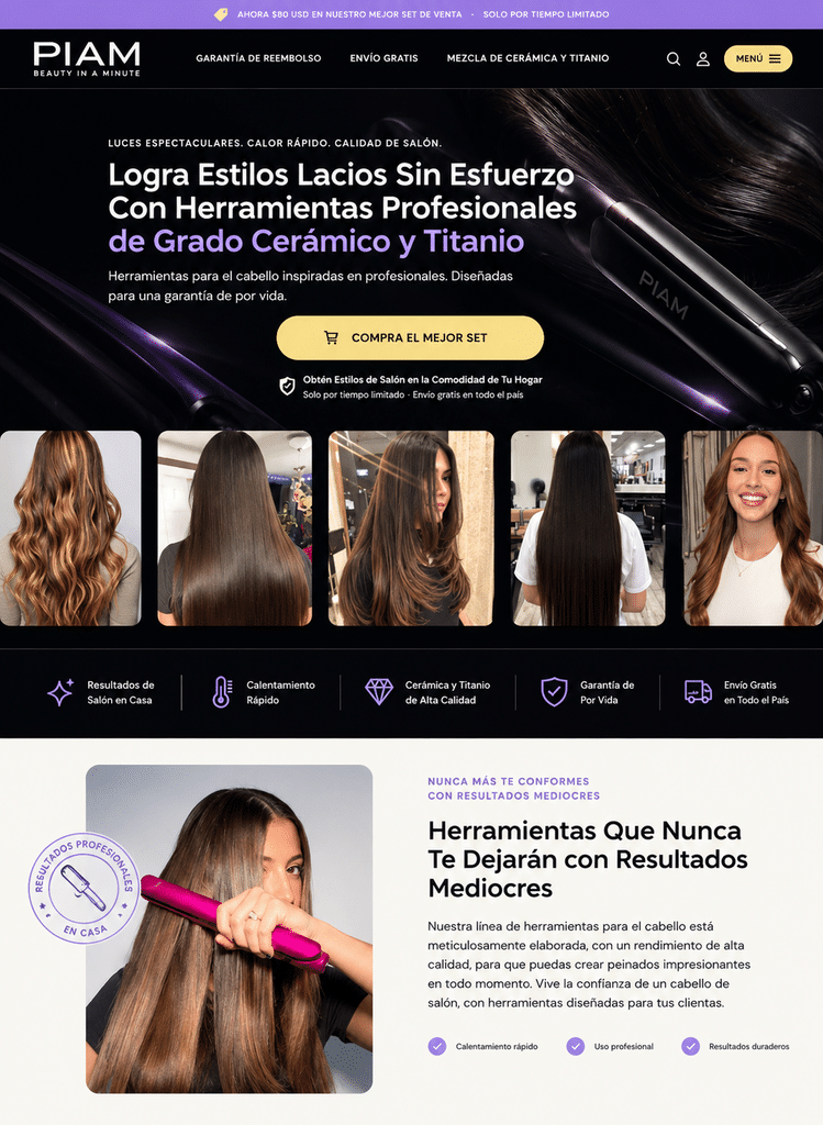 Servicio de diseño de páginas web para autolavados 9 Landing de Lujo para Herramientas Capilares