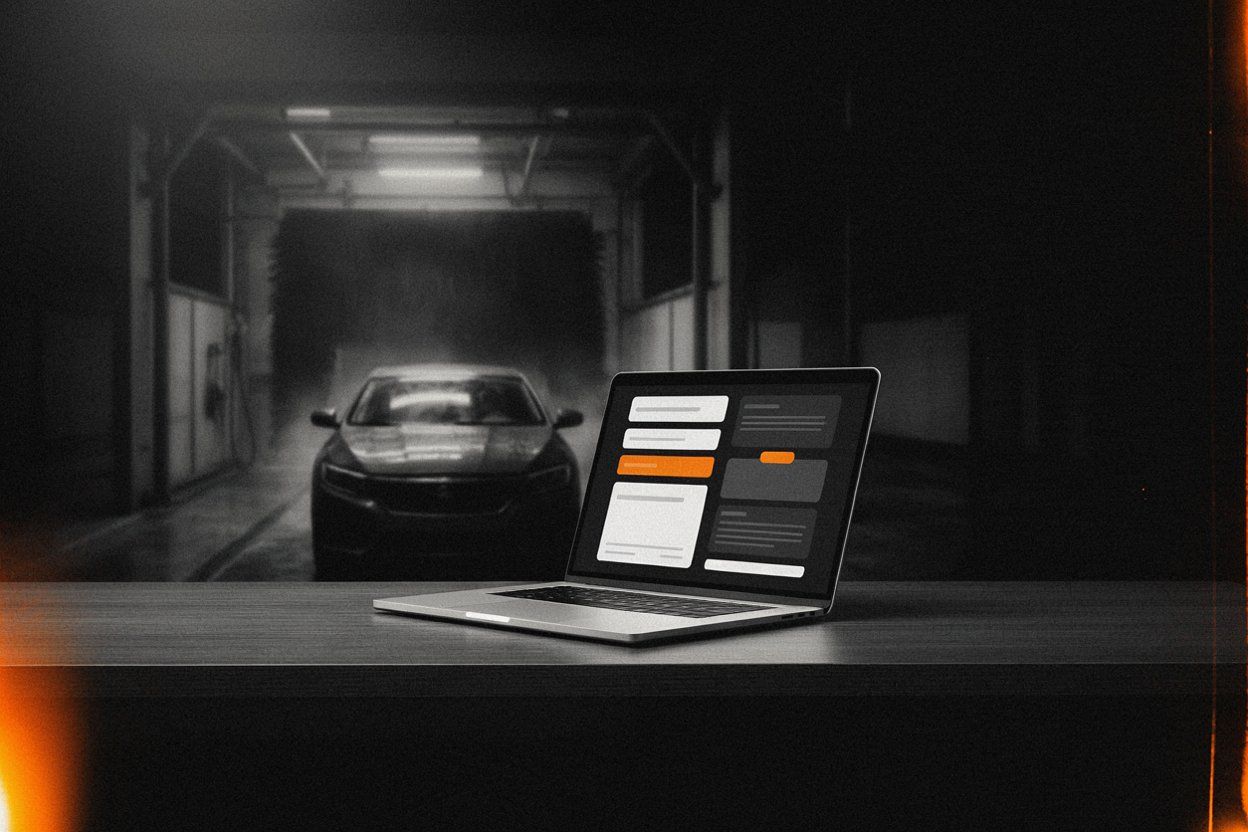 Laptop en un car wash