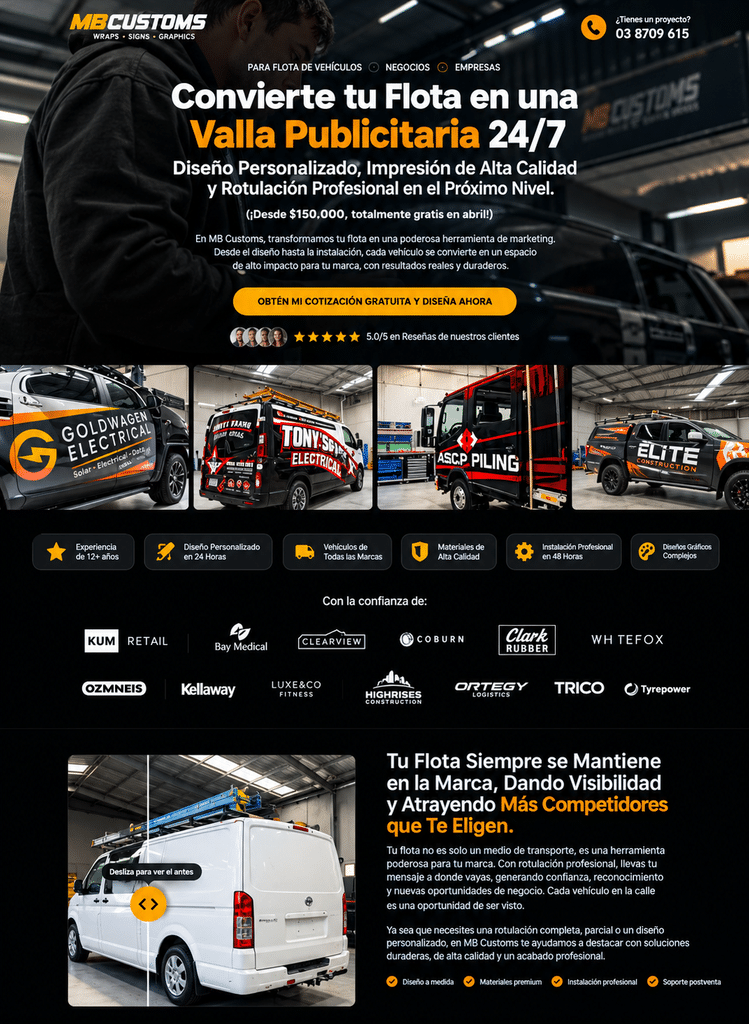 Servicio de diseño de páginas web para autolavados 10 Rotulacion de Flotas MB Customs