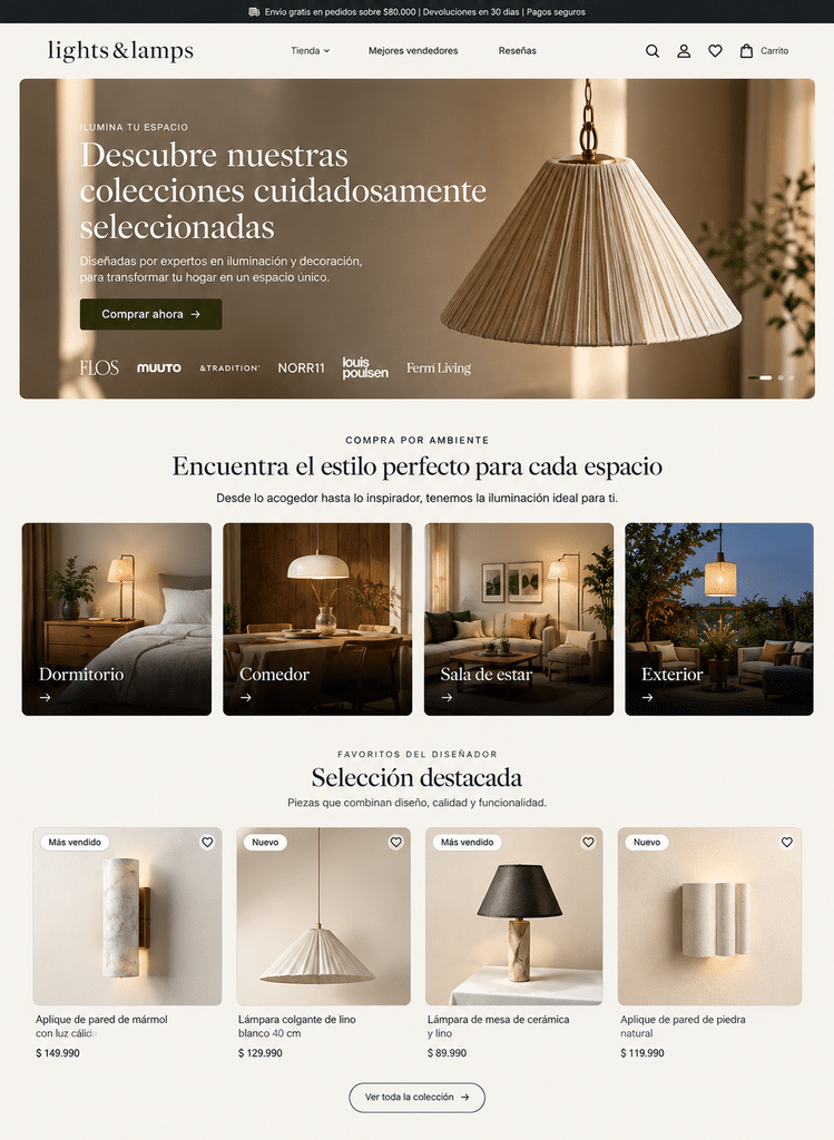 Servicio de diseño de páginas web para autolavados 11 Tienda de iluminacion y decoracion elegante